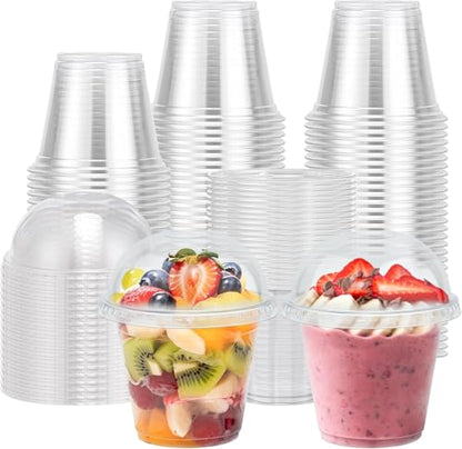 Lamosi 100 Pack 9 oz Clear Plastic Cups with Dome No Hole Lids - size: 100Pack-Dome Lids