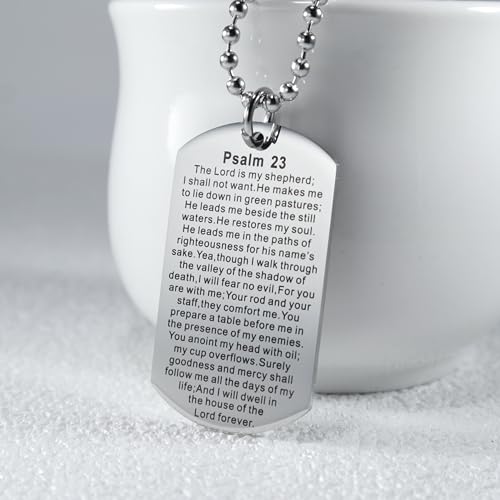 Christian Scripture Religious Dog Tag Necklace,Catholic Bible Verse Baptism Confirmation Sacrament Gifts - style: Psalm 23