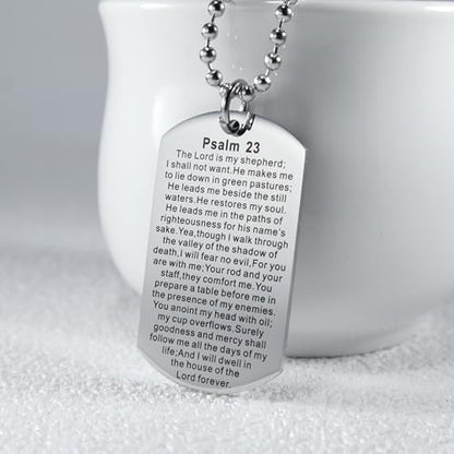 Christian Scripture Religious Dog Tag Necklace,Catholic Bible Verse Baptism Confirmation Sacrament Gifts - style: Psalm 23