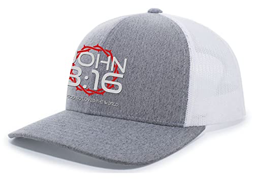 Christian John 3:16 for Got So Loved The World Mens Embroidered Mesh Back Trucker Hat - color: Heaher Grey/White