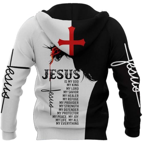 3D Christian Jesus Hoodies for Men Women Unisex Praying Hands Sweatshirt Pullover king Printed sweater - color: Jesuswhite, size: X-Large