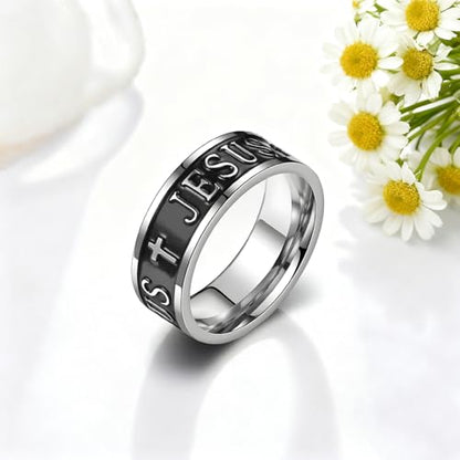 Retro Minimalist Cross Ring 8mm Stainless Steel Black Oxidation Corrosion Ring Anti Tarnish Classic Band Ring Fashion Jewelry for Men Women,Size Available - style: classic cross