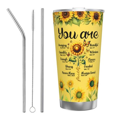 Christian Gifts for Women Faith - Christian Tumblers for Women Bible Gifts - Christian Tumbler Religious Gifts Spiritual Encouragement Inspirational Gifts for Women Stainless Steel Tumbler 20oz - color: Straw Three-piece Set 2