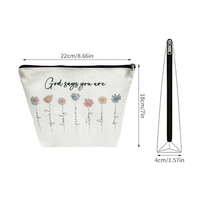 1 Pcs Christian Themed Makeup Bag (8.66x7x1.57 in) Cosmetic Pouch Printed with Bible Verses Exquisite Floral Pattern Thoughtful Positive Energy Gift for Women (A) - color: A