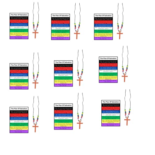 12 Sets Of Wooden Colors of Faith Plan of Salvation Beaded Cross Necklaces With Plan Of Salvation Pocket Cards Gospel Tracts Using 7 Colors Of Salvation Ministering Tool Inspirational Bible Verses