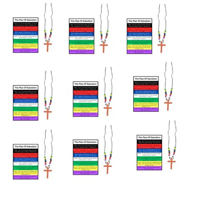 12 Sets Of Wooden Colors of Faith Plan of Salvation Beaded Cross Necklaces With Plan Of Salvation Pocket Cards Gospel Tracts Using 7 Colors Of Salvation Ministering Tool Inspirational Bible Verses