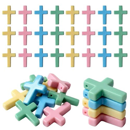 60 Pcs Mini Resin Cross Charms for Jewelry Making, 4 Pastel Colors