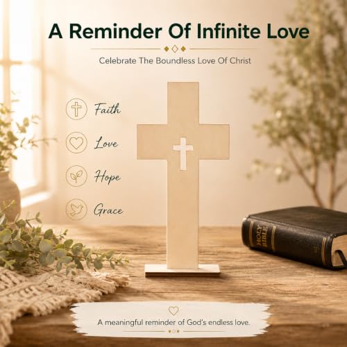 Wooden Crosses for Crafts: 10 Pack Unfinished Wood - DIY Blank Crosses with Stands Small Religious Crucifix Ornaments Catholic Baptism Centerpiece DIY Craft Supplies