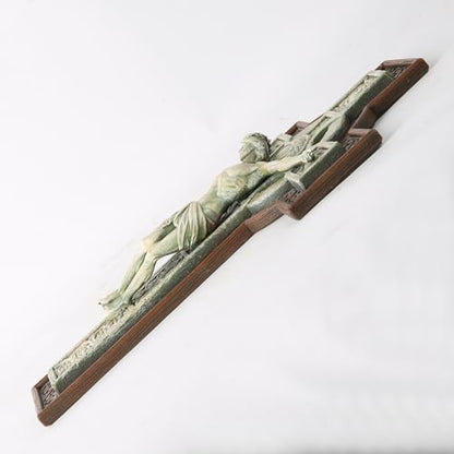 BC Catholic 12”H Crucifix Wall Cross, Celtic Cross for Indoor Garden, Catholic Gifts, Religious Home Decor,Wood Stone Carve Looking, Hand Painted by Buildclassic