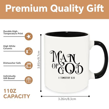 Christian Gifts for Men Ceramic Mug, Religious Gifts, Inspirational Scripture Coffee and Tea Mug, God Gift for Men Dad Bible Verse 6:11 for Birthday Christmas (White-Man of God) - color: White-Man of God