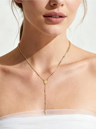 Supcare Rosary for Men Women Catholic Necklace Rosary Beads Customized - color: C02-Mini Virgin Mary Yellow with Case