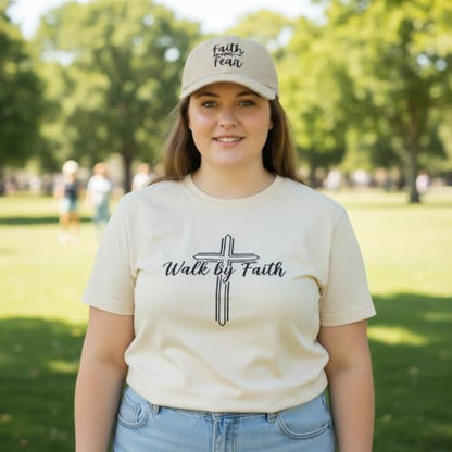 Faith Over Fear Christian Hats, Embroidered Baseball Caps for Adults - color: Tan Black