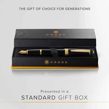 Cross Bailey Light Polished Black Fountain Pen, Medium Nib, Black Ink