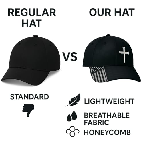 Christian Hats for Men, Three Nails Cross Embroidered Faith Baseball Cap - color: Black