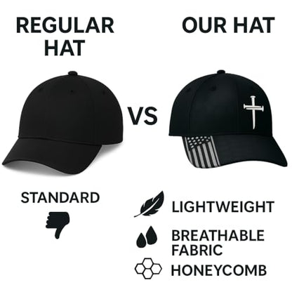 Christian Hats for Men, Three Nails Cross Embroidered Faith Baseball Cap - color: Black