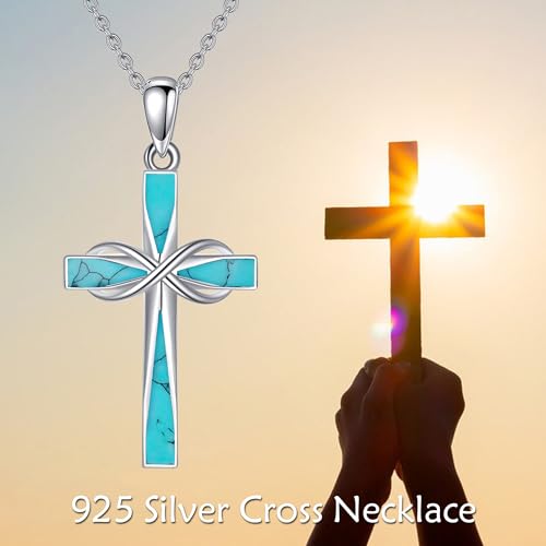 ONEFINITY Cross Necklace 925 Sterling Silver Cross Pendant Religious Jewelry Gifts - style: turquoise