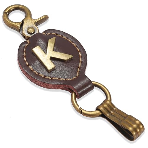 Initial Letter Keychain Brown Leather Alphabet Keychain with Easy Clasp, Key Car Key Bag Key Ring for Women Mens - color: K