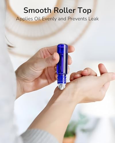 ULG Essential Oil Roller Bottles 48 Pack 10ml Cobalt Blue Glass Empty Bottles with Stainless Steel Roller Balls (10 Extra Roller Balls, 4 Openers, 4 Droppers, 48 Waterproof Labels) - color: Blue, size: 48-Pack