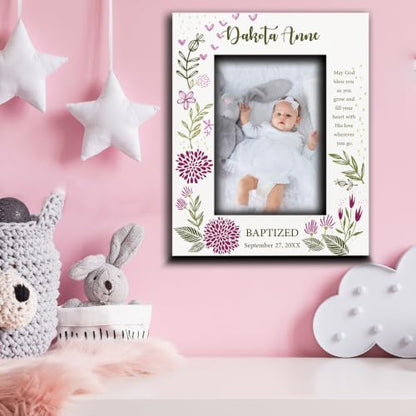 BELLA BUSTA-Personalize -Baptism, Dedication, Confirmation, First Communion Theme Picture Frame-Keepsake from Godparents, Friends, Family-UV Print Frame (Pink (5x7 Vertical)) - color: Pink (5x7 Vertical)