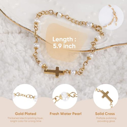 Baby Baptism Bracelet with Cross - Baptism Gifts for Girl