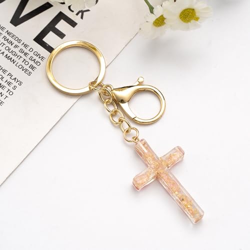 Cross Keychain,Jesus Key Chain Christian Gifts for Women, Religious Bag Charms for Purse Handbags Backpacks - color: Light Pink