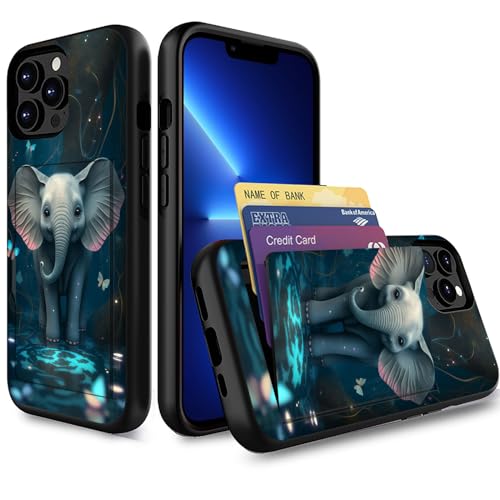 for iPhone 15 Pro Case,Wallet Case Credit Card Holder Dual Layer Hybrid Shockproof PC + TPU Case Cover for iPhone 15 Pro 6.1 inch 2023,Baby Elephant Butterfly - color: Baby Elephant Butterfly, size: iPhone 15 Pro 6.1"