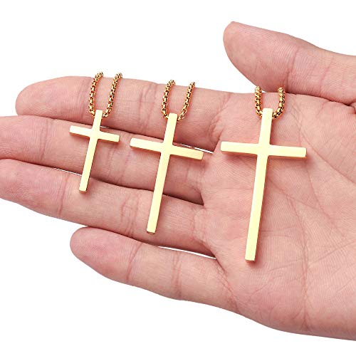 Ursteel Cross Necklace for Men, Silver Black Gold Stainless Steel Cross Pendant Necklace for Men, 16-30 Inches Box Chain - size: 16 inches, style: Gold: Cross Pendant 1.2"*0.7"