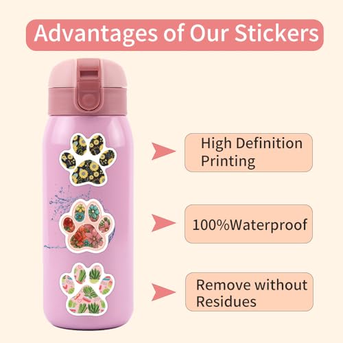 60Pcs Cute Paw Print Stickers, Dog Paw Stickers for Kids, Colorful Cat Dog Animals Flower Paws Sticker Bulk, Cartoon Paws Sticker Vinyl Waterproof Sticker Decal for Water Bottle, Laptop, Envelope - color: Paw