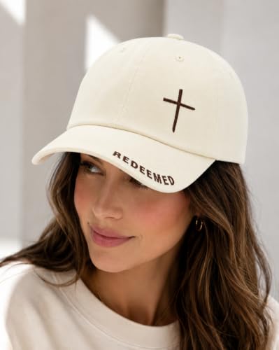 Cross Jesus Hat with Gifts Box, Embroidered Religious Baseball Cap, Christian Gifts for Men Women - color: Beige