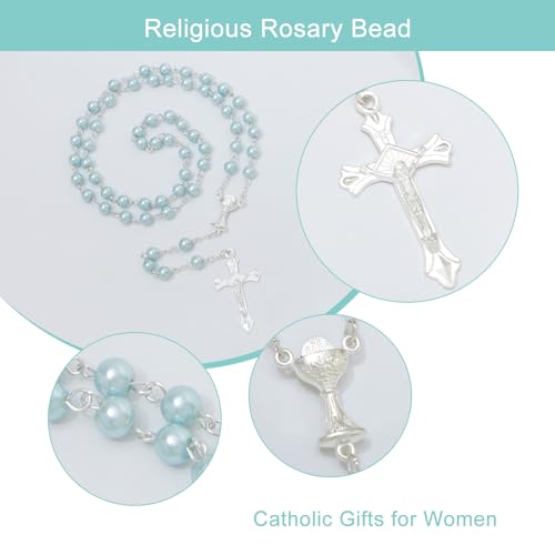 KOMI 6 MM Pearl Rosary Beads With Crucifix, Catholic Necklace for Women With Velvet Bag or Rosary Box - style: Rosary-6