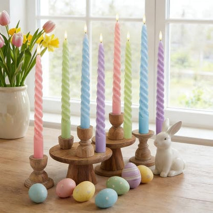 Whaline 8Pcs 10 Inch Easter Pastel Spiral Taper Candles Dripless Twisted Wax Candles Long Unscented Candle Sticks for Spring Home Party Dining Table Supplies - color: Easter