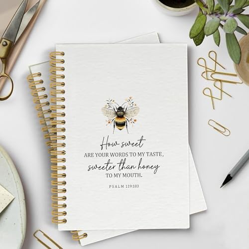 Christian Bumble Bee Spiral Notebook Journal, Bible Verse Notebooks for Note Taking, Christian Gifts for Women, Bee Gifts, Religious Scripture Hardcover Spiral Journal 5.5x8.3 Inches - color: bee1