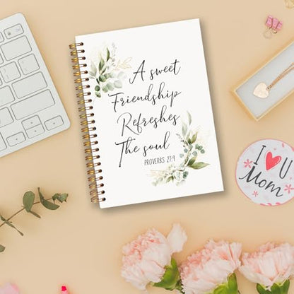 a Sweet Friendship Refreshes the Soul Christian Spiral Notebooks, Proverbs 27:9 Bible Journal, Gifts for Christian Women Friends, Religious Notebook for Note Taking, 5.5x8.3 Inch - color: white Bible Notebook-1