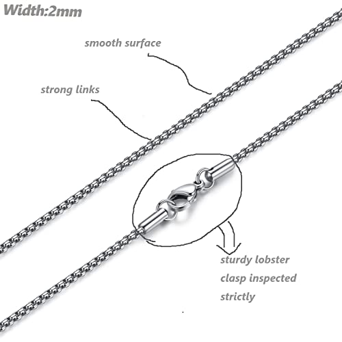 FOSIR Mens Chain Necklaces, Stainless Steel Rolo Chain Necklace for Men and Women, Silver Tone Box Chains for Men, Wide 2/3/4/5mm - size: 24.0 Inch long, style: 2mm-stainless steel