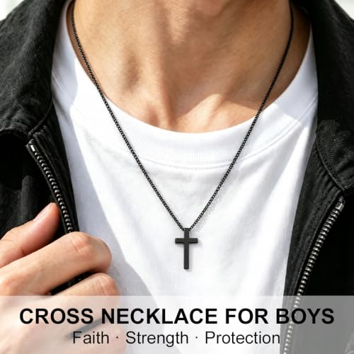 NZKNP Cross Necklace for Boy Teen Men, Birthday Gifts for Boys 8-14 - color: Balck, 14th