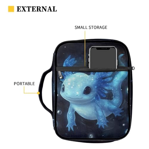 Coldinair Blue Axolotl Bible Cover for Kids Boy,Protective Book Cover Bible Case Carrier Carrying Organizer Purse Handbag with Zipper Pockets Church Bag - color: Blue Axolotl