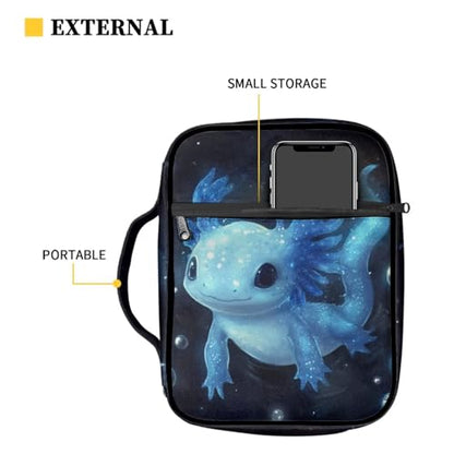 Coldinair Blue Axolotl Bible Cover for Kids Boy,Protective Book Cover Bible Case Carrier Carrying Organizer Purse Handbag with Zipper Pockets Church Bag - color: Blue Axolotl