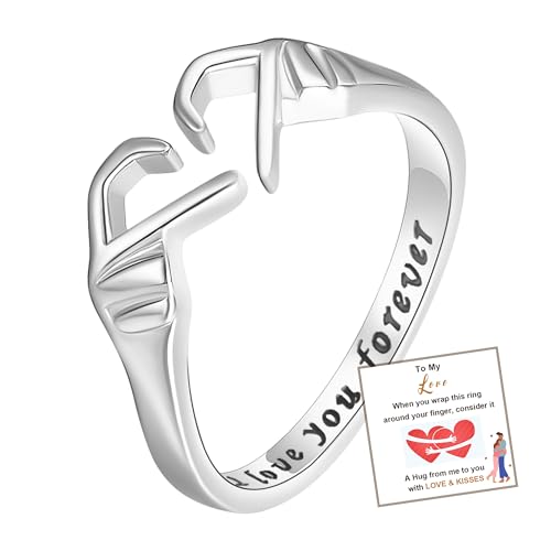 Christian Gifts S925 Sterling Silver Cross Ring for Daughter Women Cubic Zirconia Adjustable Ring Christian Pray Cross Thumb Rings With Inspirational Card - color: I love you forever,Silver hand