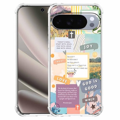 Christian Quotes Bible Motivational Words Collage Pattern,Soft TPU Bumper Phone Case for Google Pixel 10/10 Pro - size: Google Pixel 10/10 Pro/10 Pro