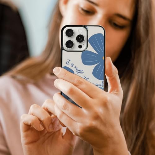 Aesthetic Blue Christian Floral Phone Case Compatible with iPhone 15 Pro 6.1 Inch, Cute Jesus Bible Verse Design, TPU Shockproof Protective Cover for Women Girls, Wireless Charging Compatible - color: iPhone 15 Pro