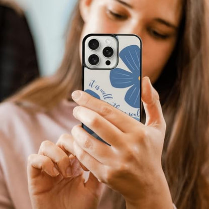 Aesthetic Blue Christian Floral Phone Case Compatible with iPhone 15 Pro 6.1 Inch, Cute Jesus Bible Verse Design, TPU Shockproof Protective Cover for Women Girls, Wireless Charging Compatible - color: iPhone 15 Pro