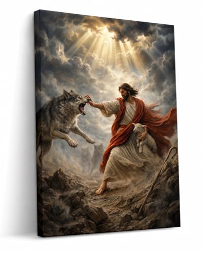 Montserrat Abbey Jesus Good Shepherd Canvas Wall Art, 11.8 x 15.7 Inch