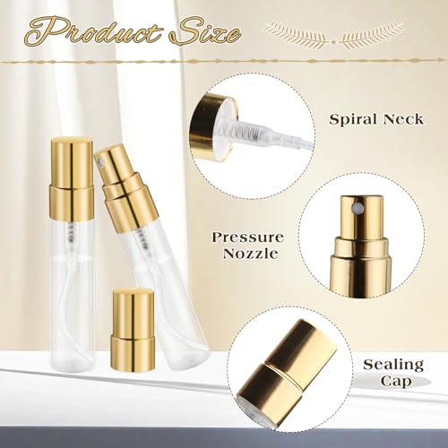 30 Pcs 5ml/0.17oz Mini Spray Bottle Glass Fine Mist Perfume Atomizer Empty Sample Containers with Golden Lids for Travel Cleaning Essential Oils - size: 5 ml