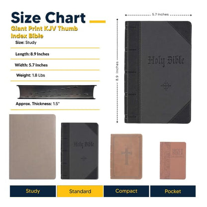 Personalized KJV Giant Print Bible King James Version Two-Tone Faux Leather Holy Bible with Custom Name Includes Up to 3 Rows of Text, Custom Gift for Christian & Religious Celebrations - color: Gray/Black | Index Tabs