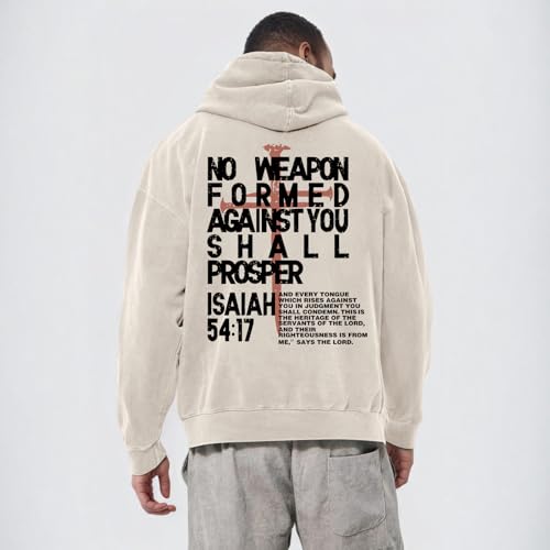 Christian Hoodies Men Jesus No Weapon Formed Against You Sweatshirts Faith God Oversized Acid Wash Graphic Pullover - color: Apricot, size: Medium