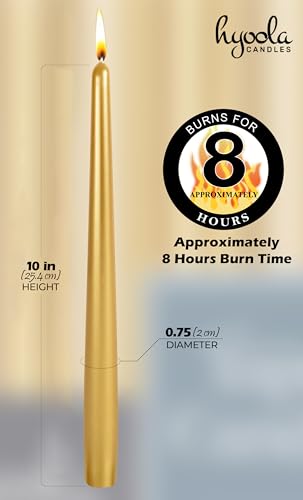 Hyoola Tall Taper Candles - 10 Inch Metallic Gold Unscented Dripless Taper Candles - 8 Hour Burn Time - 4 Pack - color: Metallic Gold, size: 10 Inch