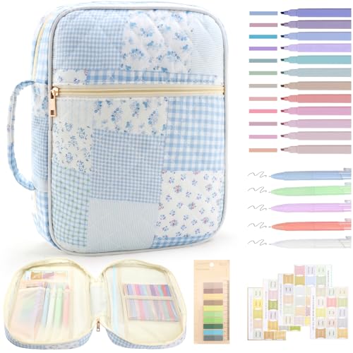 Zkptops Bible Cover Case for Women Large Bible Bag Cotton Quilted Bible Carrying Case with Zipper Pocket and Handle Carrying Book Cover for Christian Study Supplies Christian Gift(Blue Checkered) - color: Fr Blue Checkered