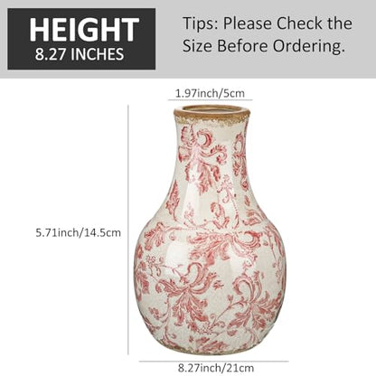 LemonRoad Vintage Ceramic Flower Vase 5.7 Inch Chinoiserie Ice Cracked Glaze Porcelain Vase Rustic Ceramic Large Centerpieces for Home Table Living Room Bookshelf Office(Paisley Style) - style: Paisley Style