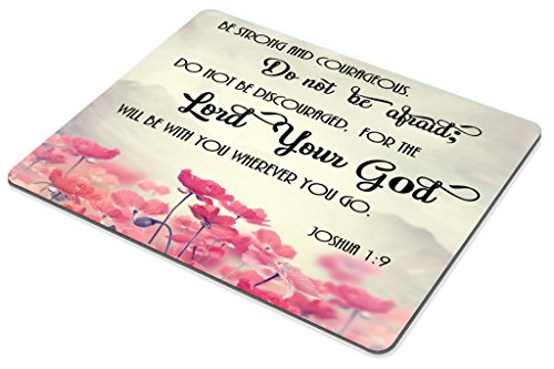 Smooffly Gaming Mouse Pad Custom, Christian Bible Verses Scripture Quotes Joshua-1-9 Pink Flowers Art - Be Strong and Courageous God Be with You