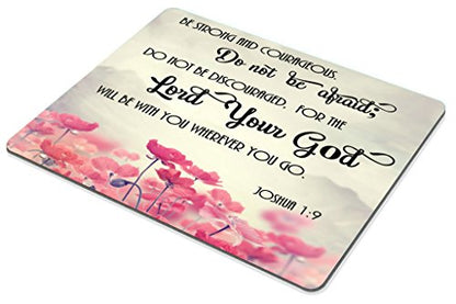 Smooffly Gaming Mouse Pad Custom, Christian Bible Verses Scripture Quotes Joshua-1-9 Pink Flowers Art - Be Strong and Courageous God Be with You